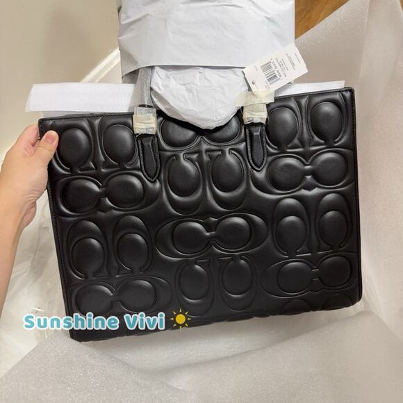 NWT Limited Coach Large Maggie Tote Bag In Blocked Signature Leather CY672 Black - Picture 9 of 15